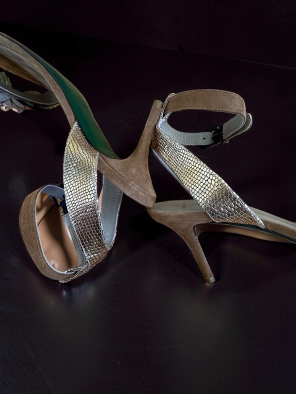 Donald Pliner Porcia Floral Metallic Ankle Strap Heels - 8.5M - Picture 7 of 14
